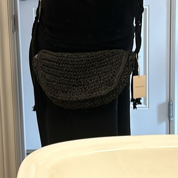 Primark Black Raffia Macrame Shoulder Strap Crossbody Bohemian Bag NWT - Picture 16 of 16